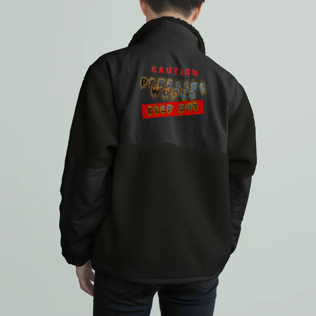 PALA's SHOP　cool、シュール、古風、和風、のcaution「parallelworld」ー立入禁止(バックプリント) ボアフリースジャケット