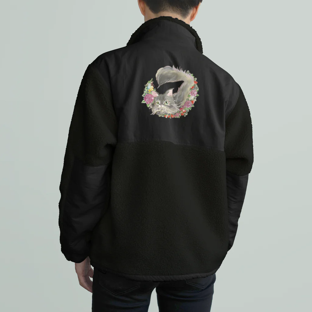 猫のきぬくんのお店のお花のリースとにゃんこ Boa Fleece Jacket