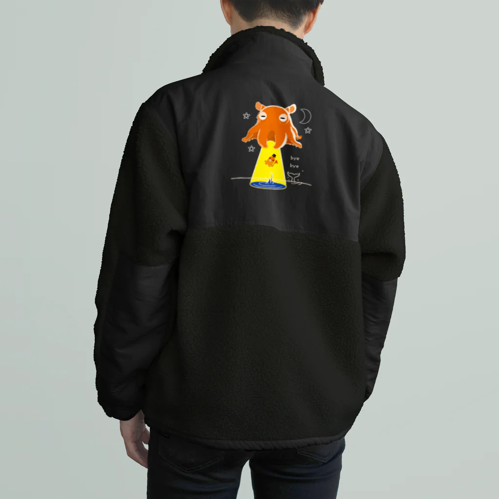 イラスト MONYAAT のバックプリント　たこさんwinなーとメンダコUFO Boa Fleece Jacket