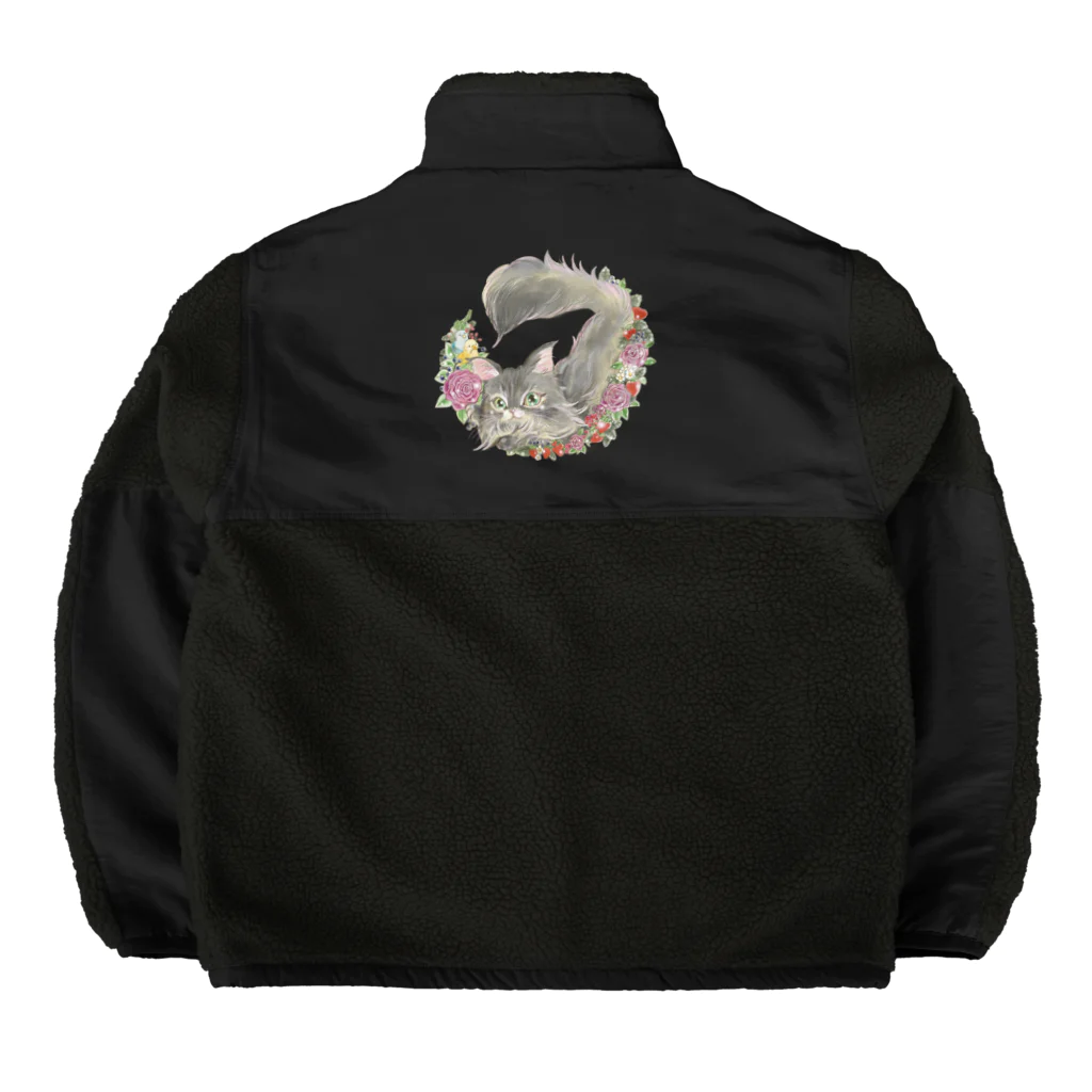 猫のきぬくんのお店のお花のリースとにゃんこ Boa Fleece Jacket