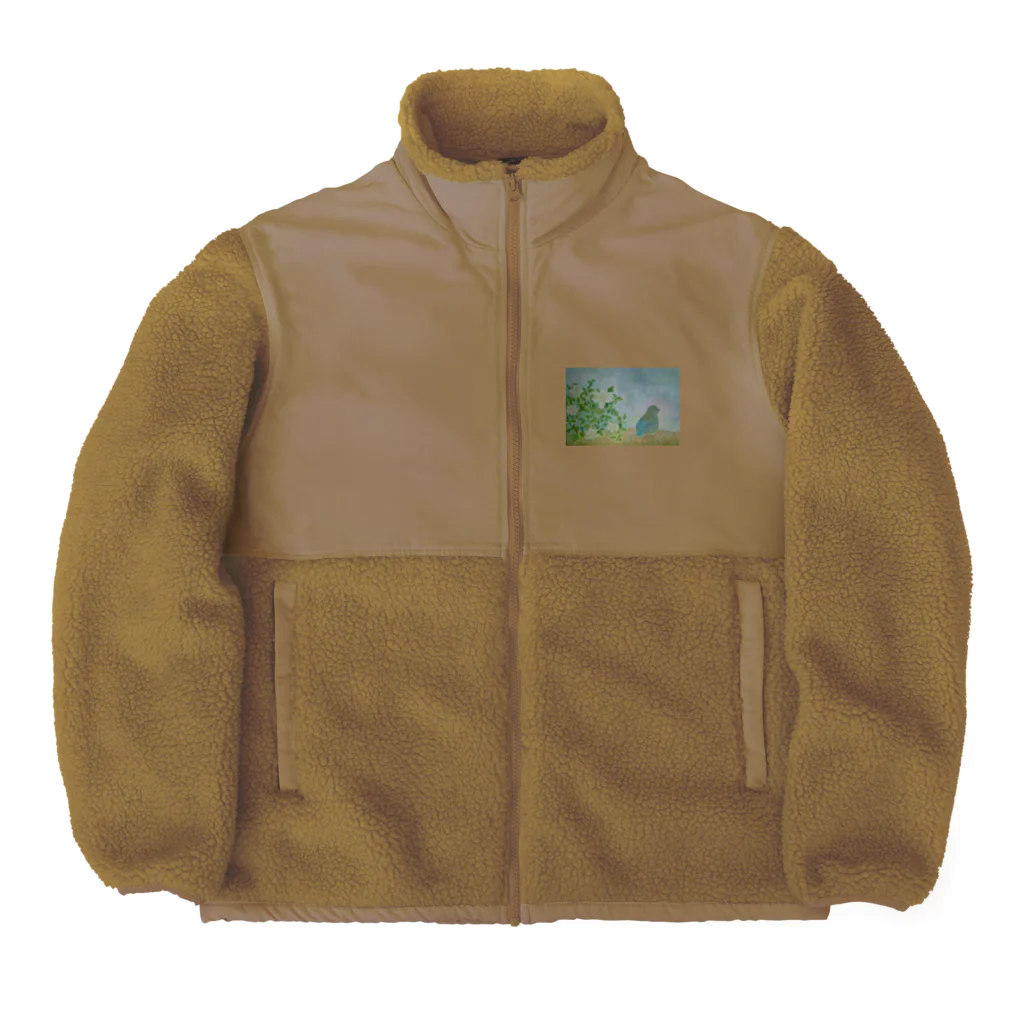 fude-egakiの青い鳥と八重のクレマチス Boa Fleece Jacket