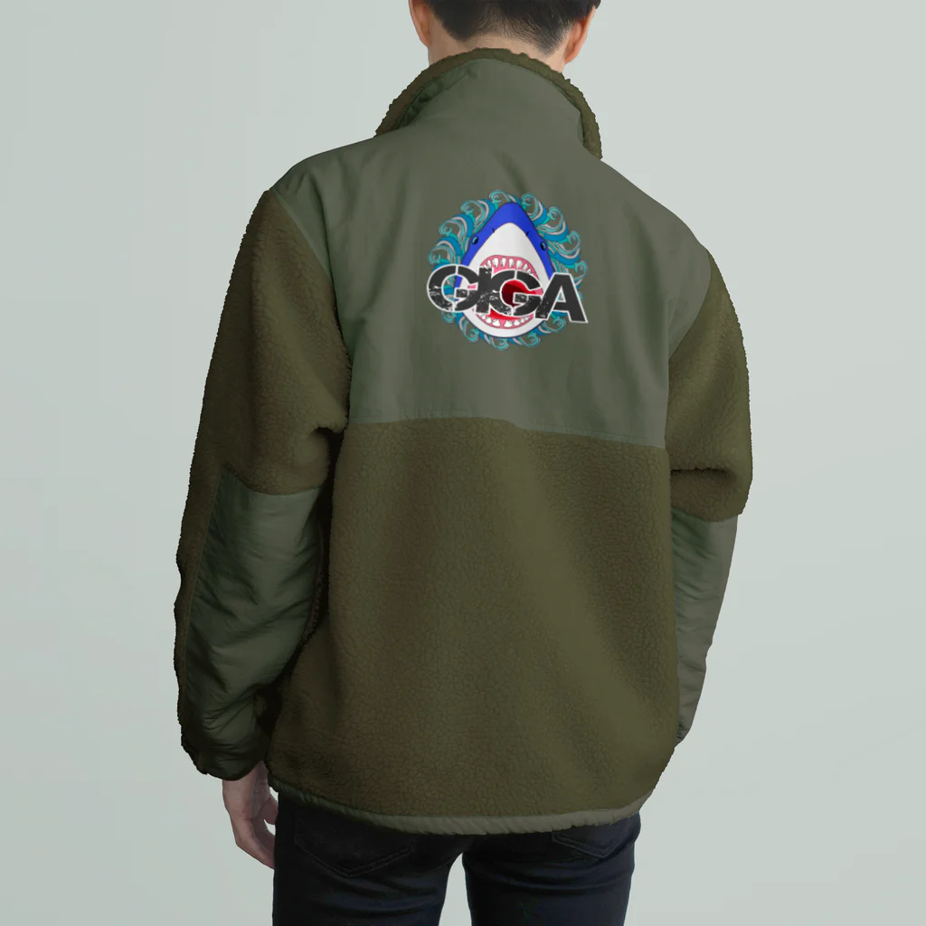 LalaHangeulのぎがばいと 鮫デザイン バックプリント ボアフリースジャケット