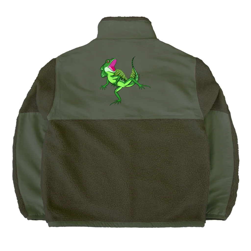 もむのふの爬虫類グッズやさんの水辺の忍者グリーンバシリスクバックプリント Boa Fleece Jacket