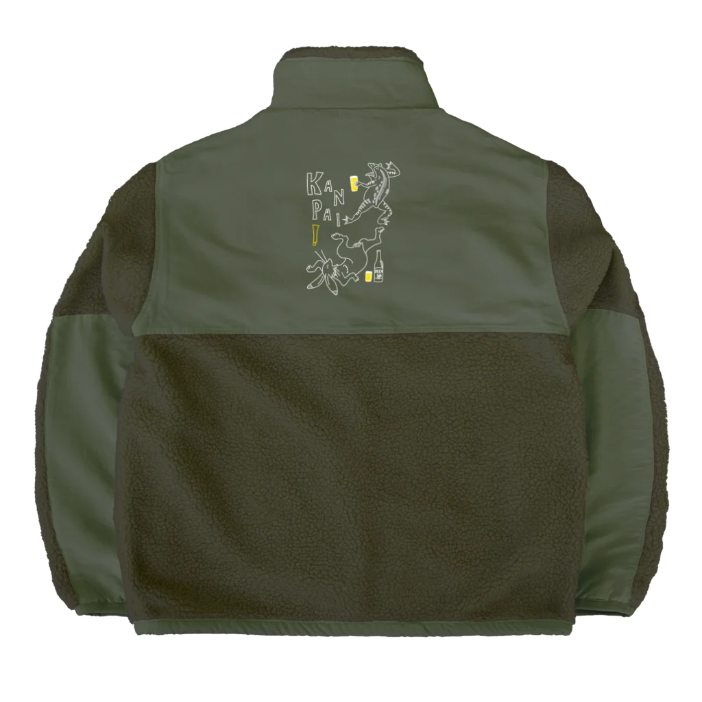 ビールとアート TM-3 Designの名画 × BEER（鳥獣戯画）ロゴ賑やかver.白線画 Boa Fleece Jacket