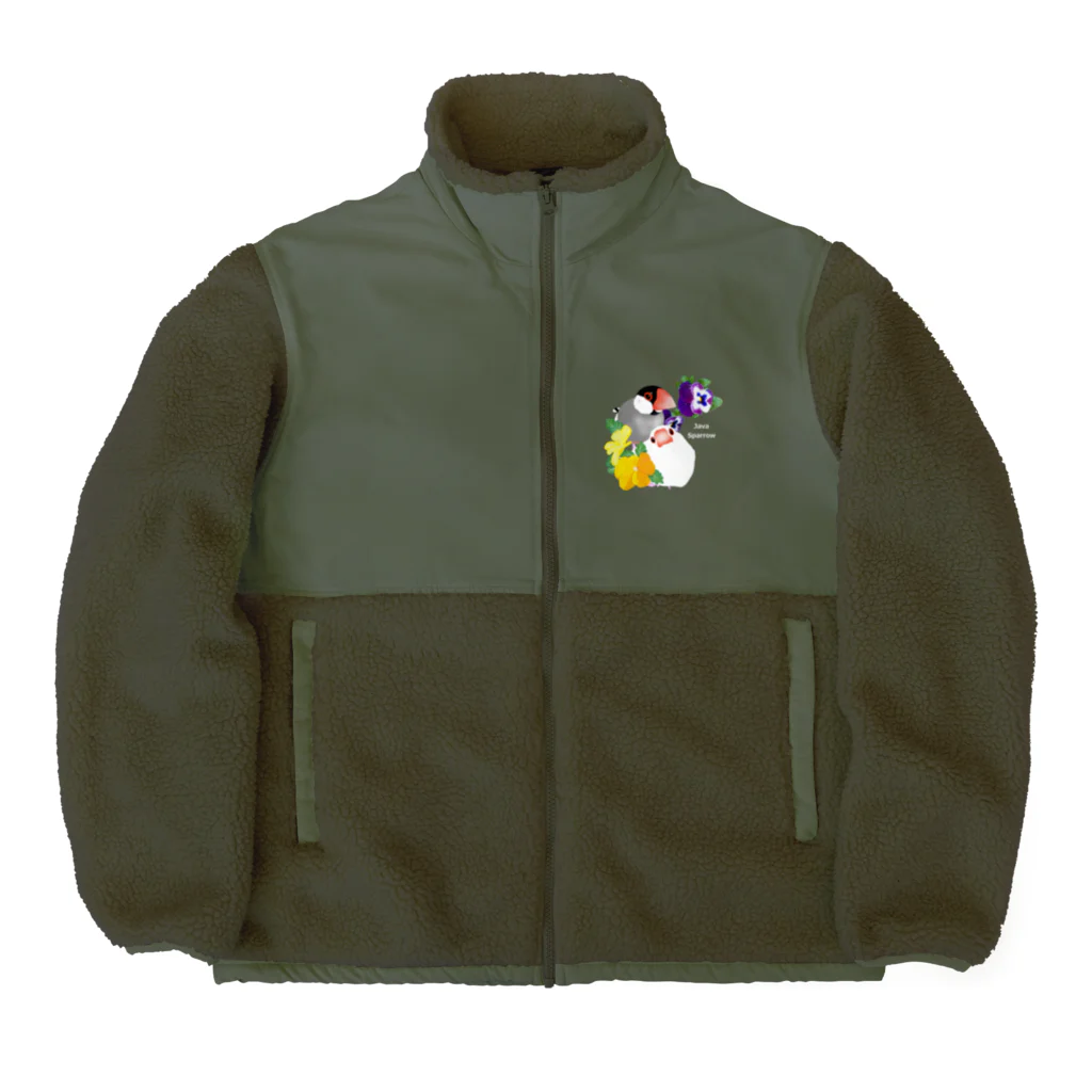 KINAKOLab@SUZURIのパンジーと文鳥さん（ロゴ白） Boa Fleece Jacket