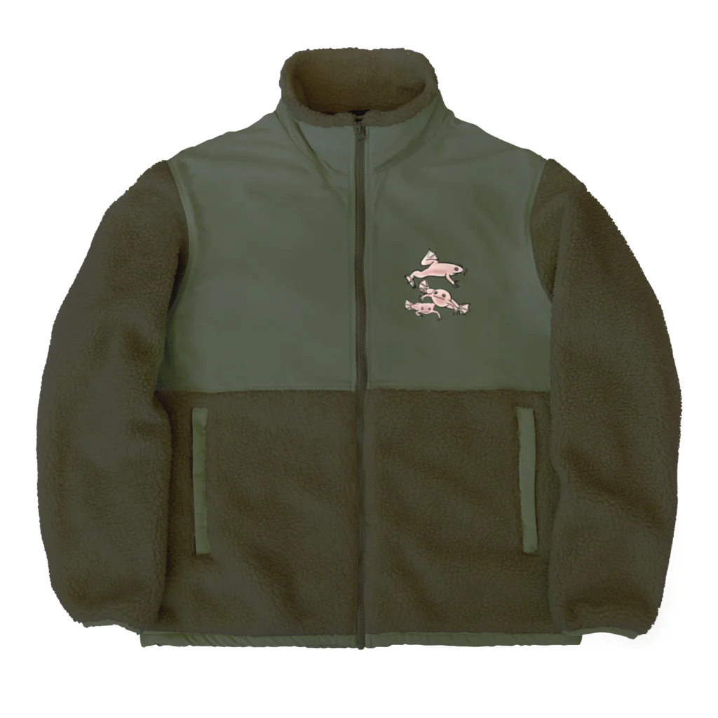 RURIBOSHI_ROCKの連なるアフリカツメガエル(アルビノ) Boa Fleece Jacket