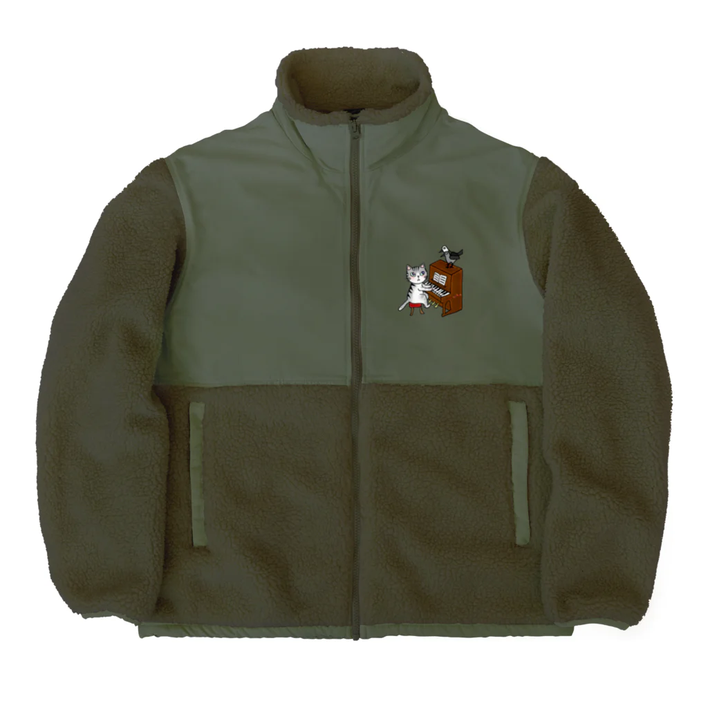 ミナミハチゴーのネコピアノwithヨゲンノトリ Boa Fleece Jacket