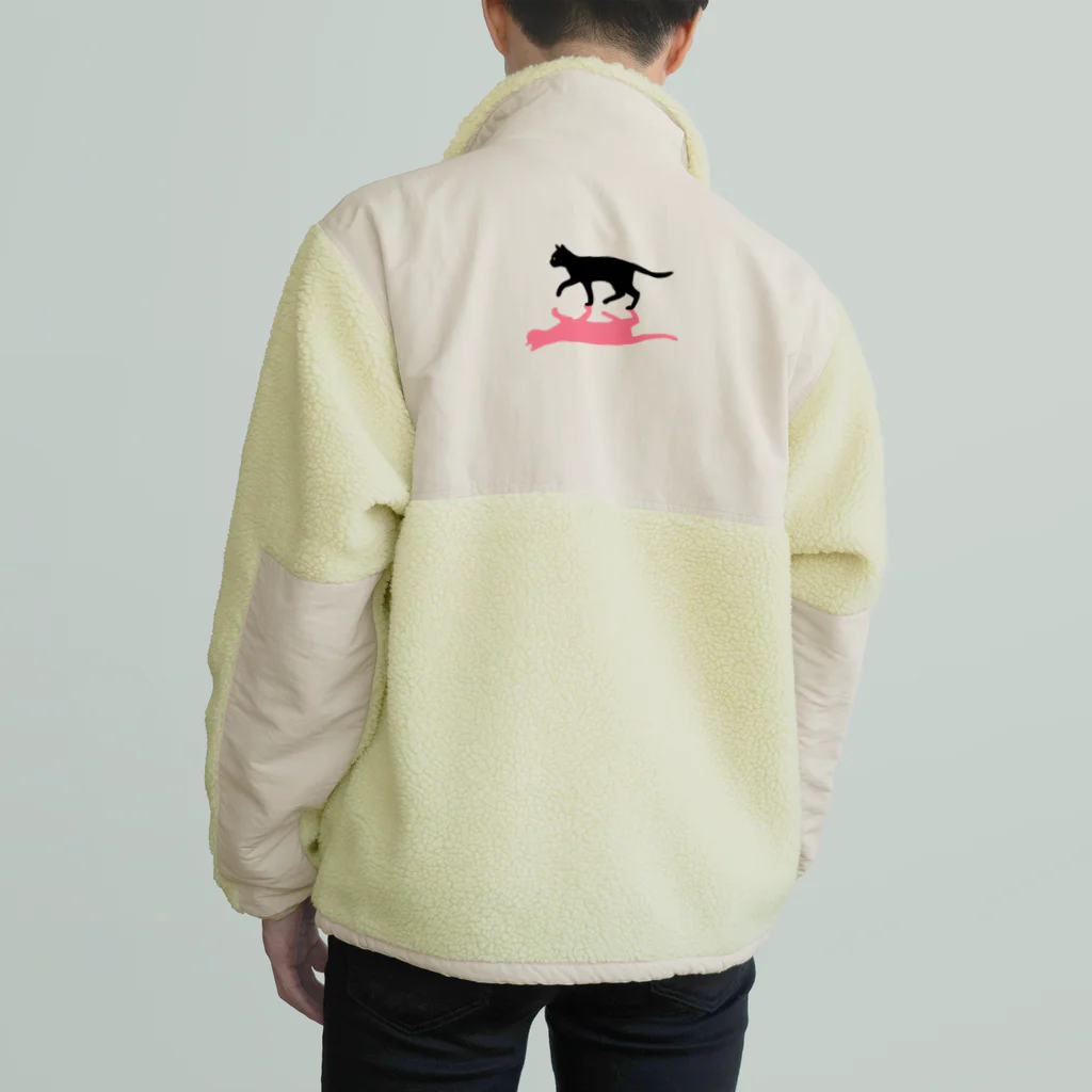 小鳥と映画館の黒猫と影　ピンク Boa Fleece Jacket