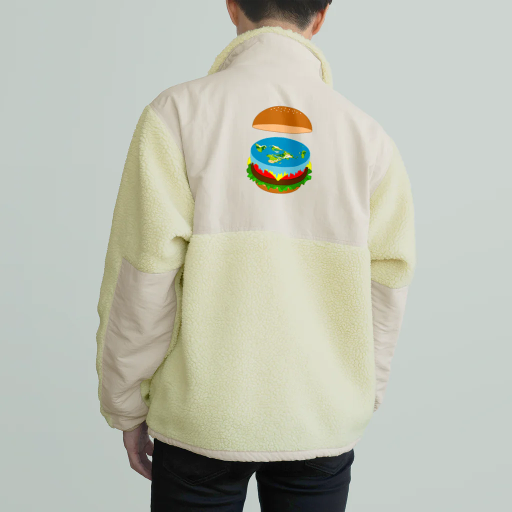 コチ(ボストンテリア)のバックプリント:地球平面バーガー説[v2.8k] Boa Fleece Jacket