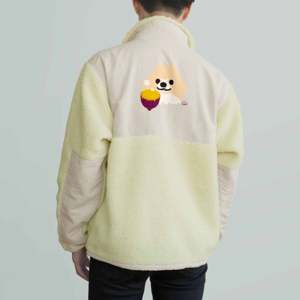 イラスト MONYAAT のバックプリント 焼き芋 味を知ったポメラニアン Boa Fleece Jacket