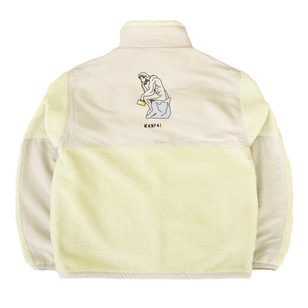 TM-3 Designの彫刻 × BEER（考える人）黒線画 Boa Fleece Jacket