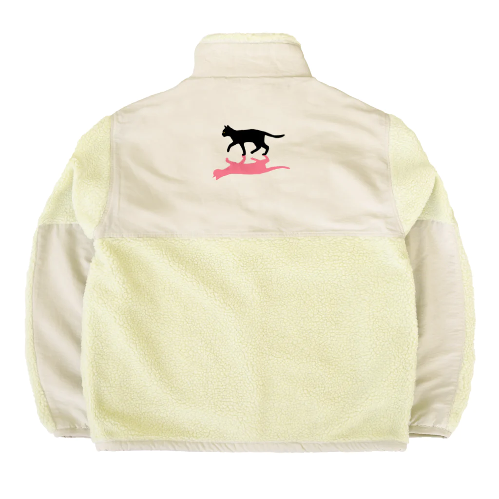 小鳥と映画館の黒猫と影　ピンク Boa Fleece Jacket