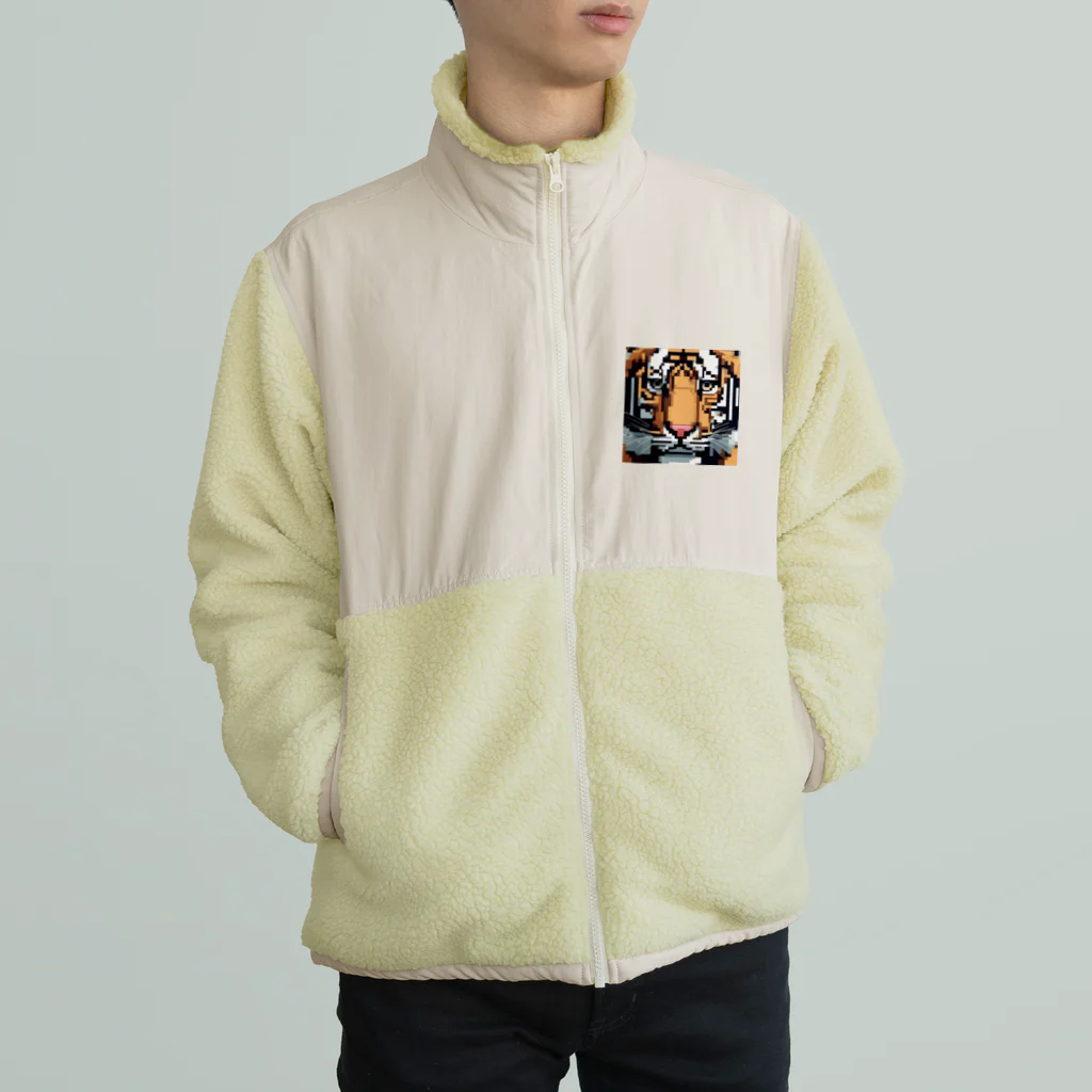 ki1962のドット絵で描かれた虎のアップ画像のプレミアムグッズ Boa Fleece Jacket