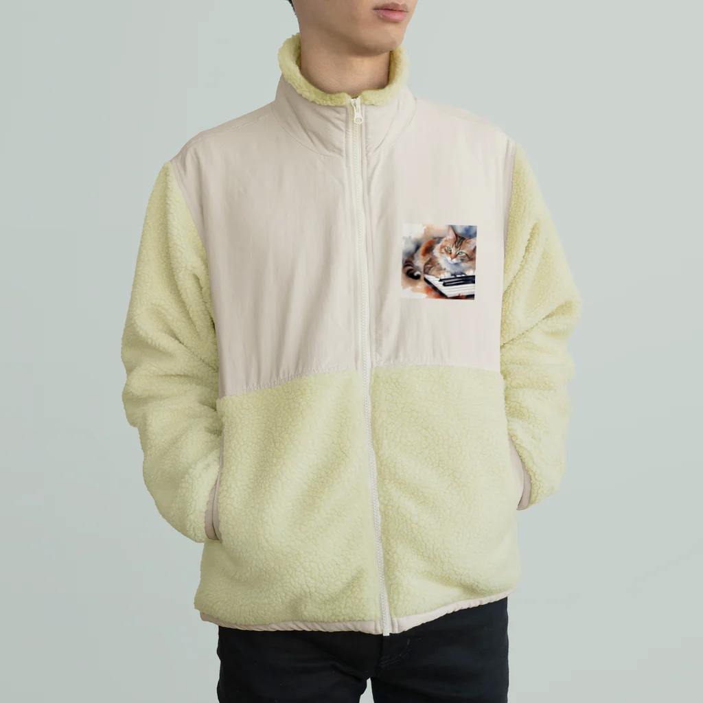 AIフォトSHOPのピアノと猫 Boa Fleece Jacket