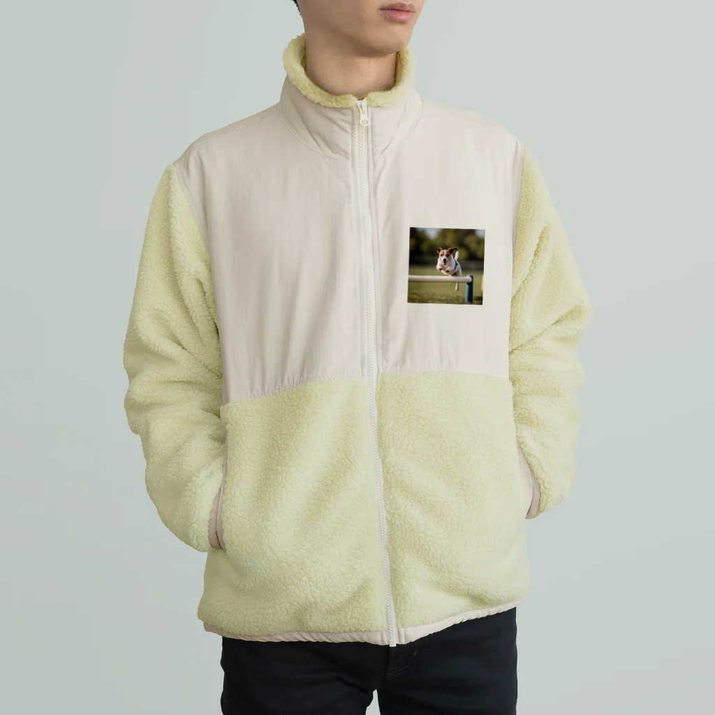 jackrussellvibes___のハードルをジャンプしているジャックラッセルテリア Boa Fleece Jacket