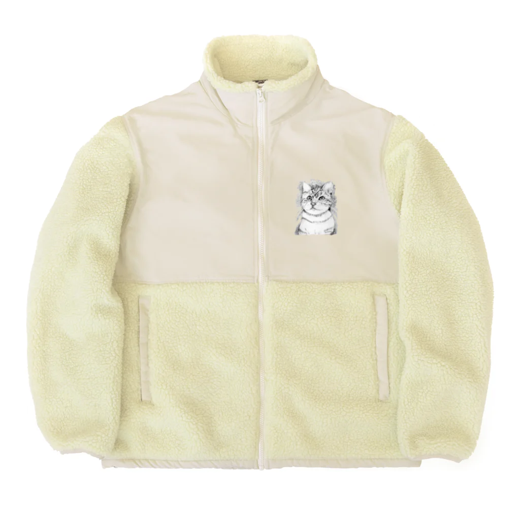 greetenのアート猫　モノクロ　 Boa Fleece Jacket