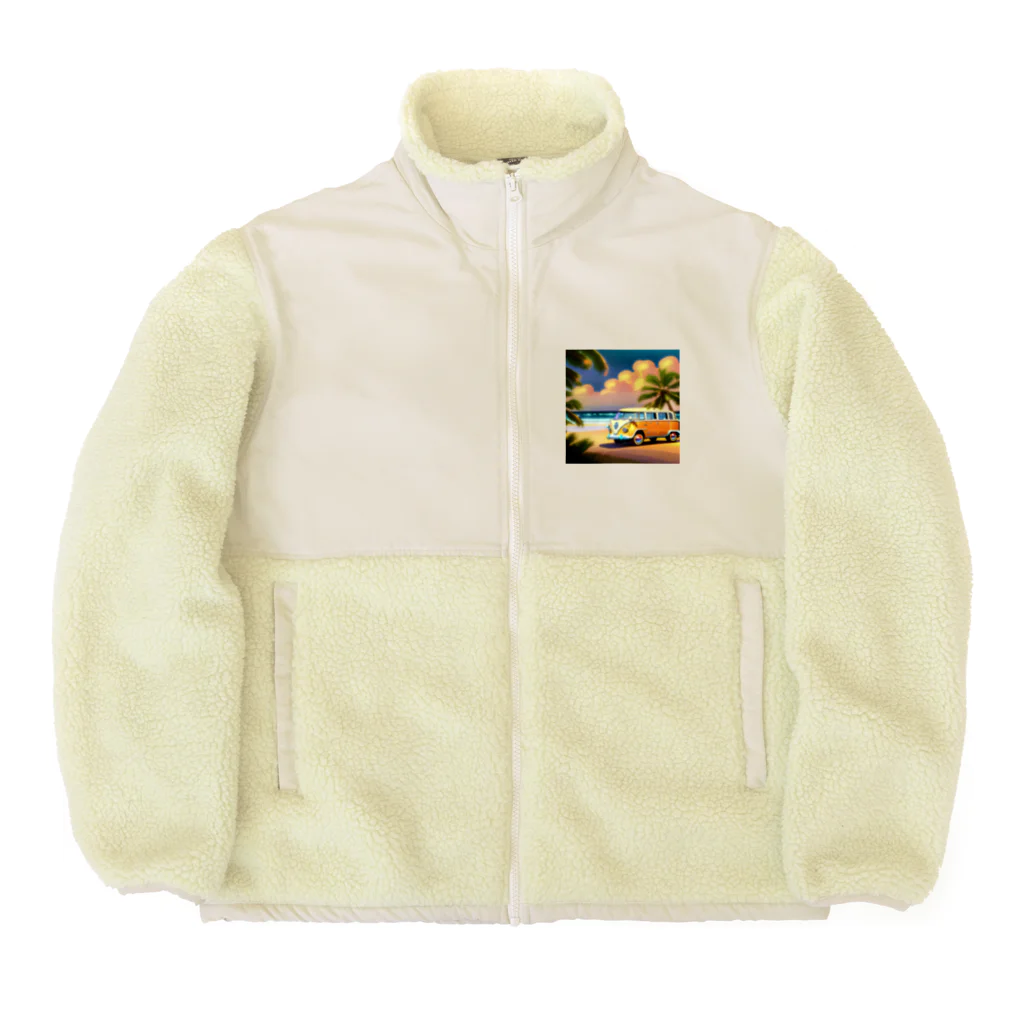 ワクワクセレブレイトの白い砂浜とフォルクスワーゲン Boa Fleece Jacket