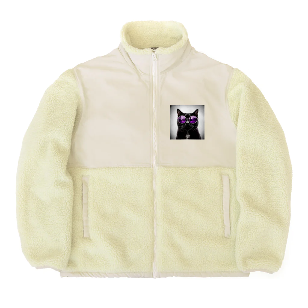 Moa_Mindの黒猫紫サングラス Boa Fleece Jacket