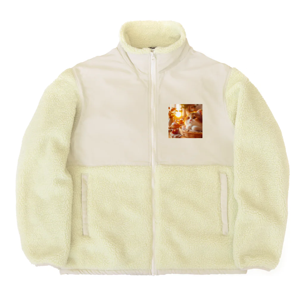 pikaraのかわいい猫と日の出のイラスト Boa Fleece Jacket