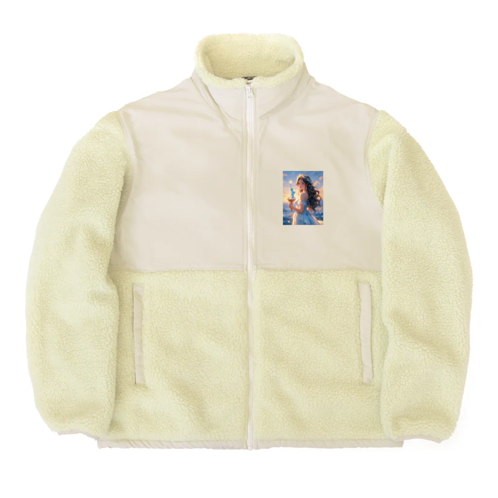 CHIKUSHOの自由の女神のミニチュアを持つ少女 Boa Fleece Jacket