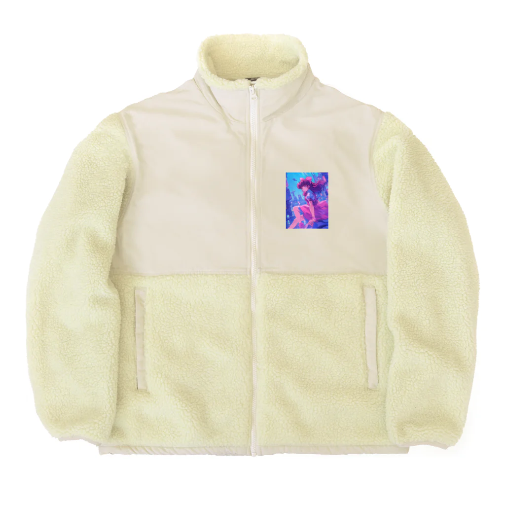 シロクマペンギンの昭和レトロアニメ風近未来ガール Boa Fleece Jacket