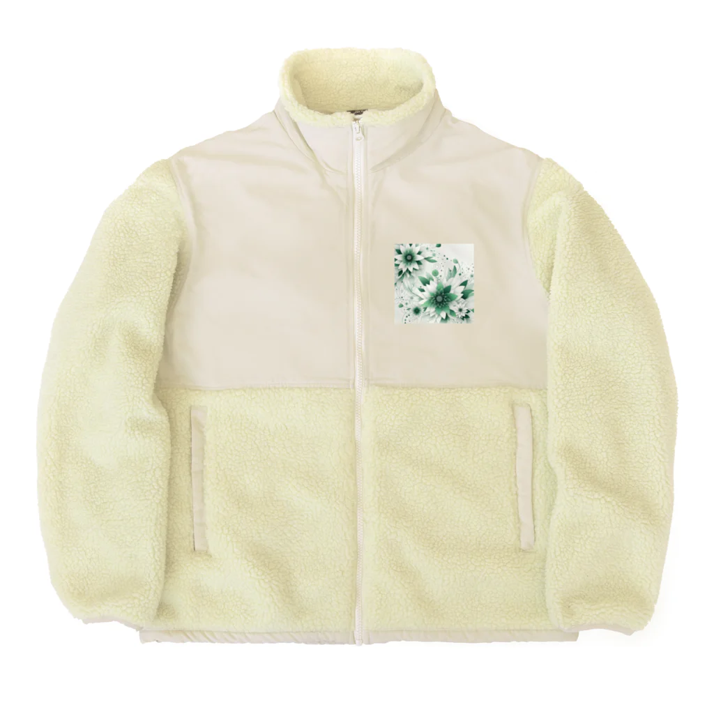 アミュペンの数学的なデザインを持つ緑と白の花 Boa Fleece Jacket