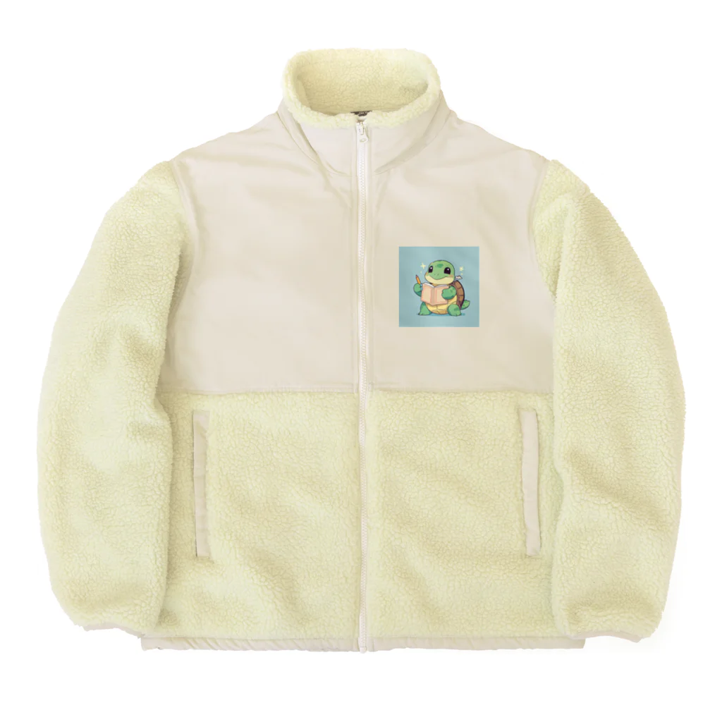 ganeshaのおもちゃの本を持ったかわいいカメ Boa Fleece Jacket