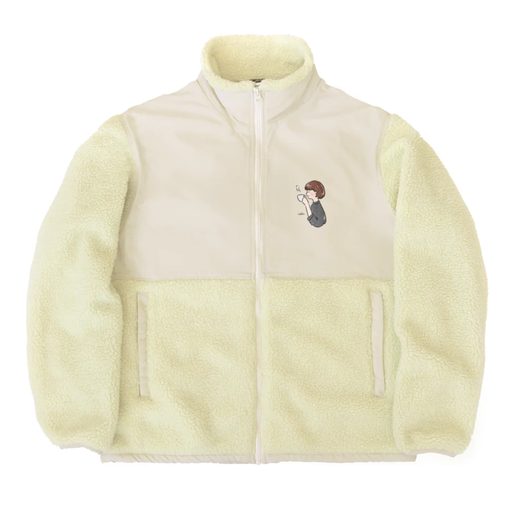 Sakikoのほっとひと息つく女の子　グレー Boa Fleece Jacket