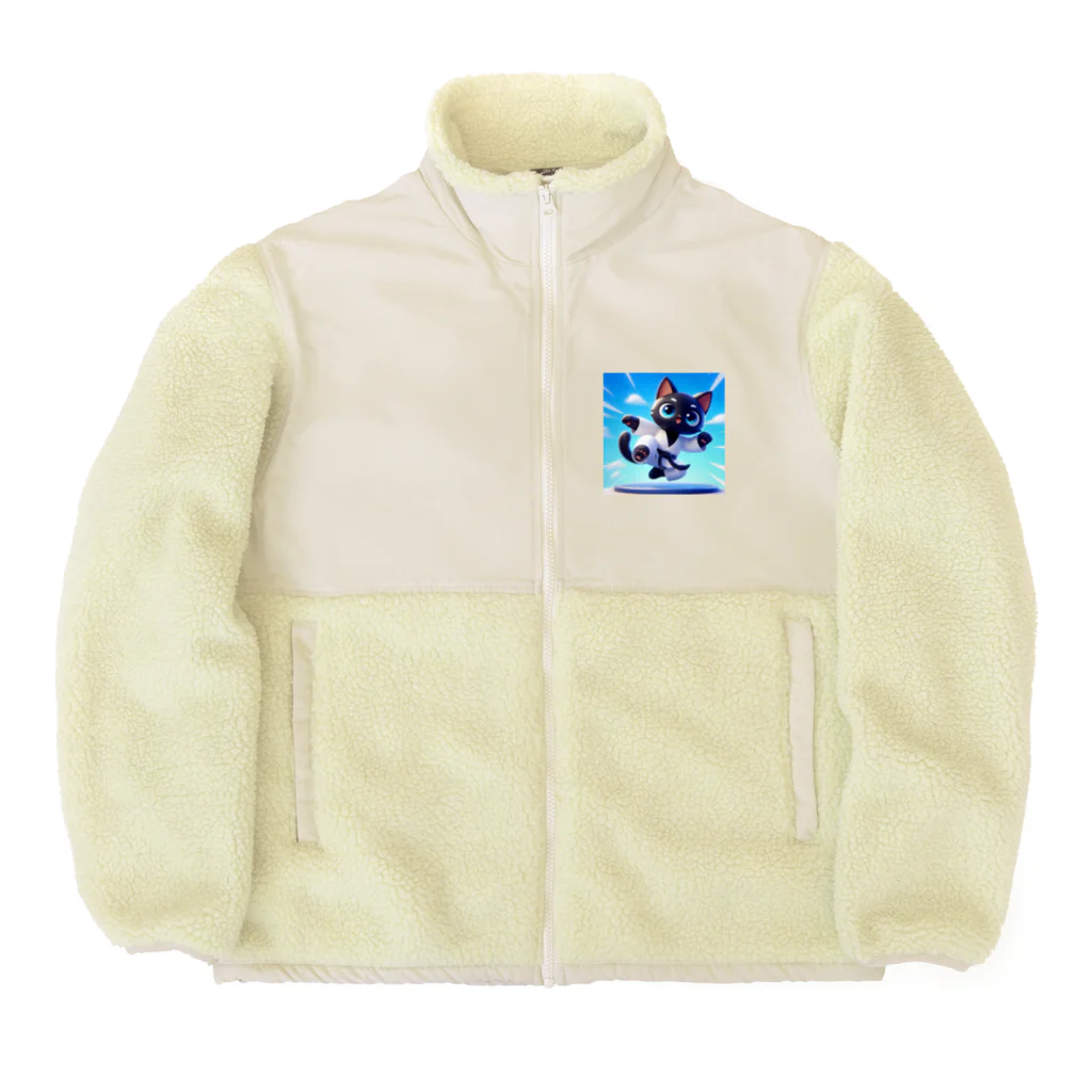 キュート＆クールのハイキック空手家クロネコ君 Boa Fleece Jacket