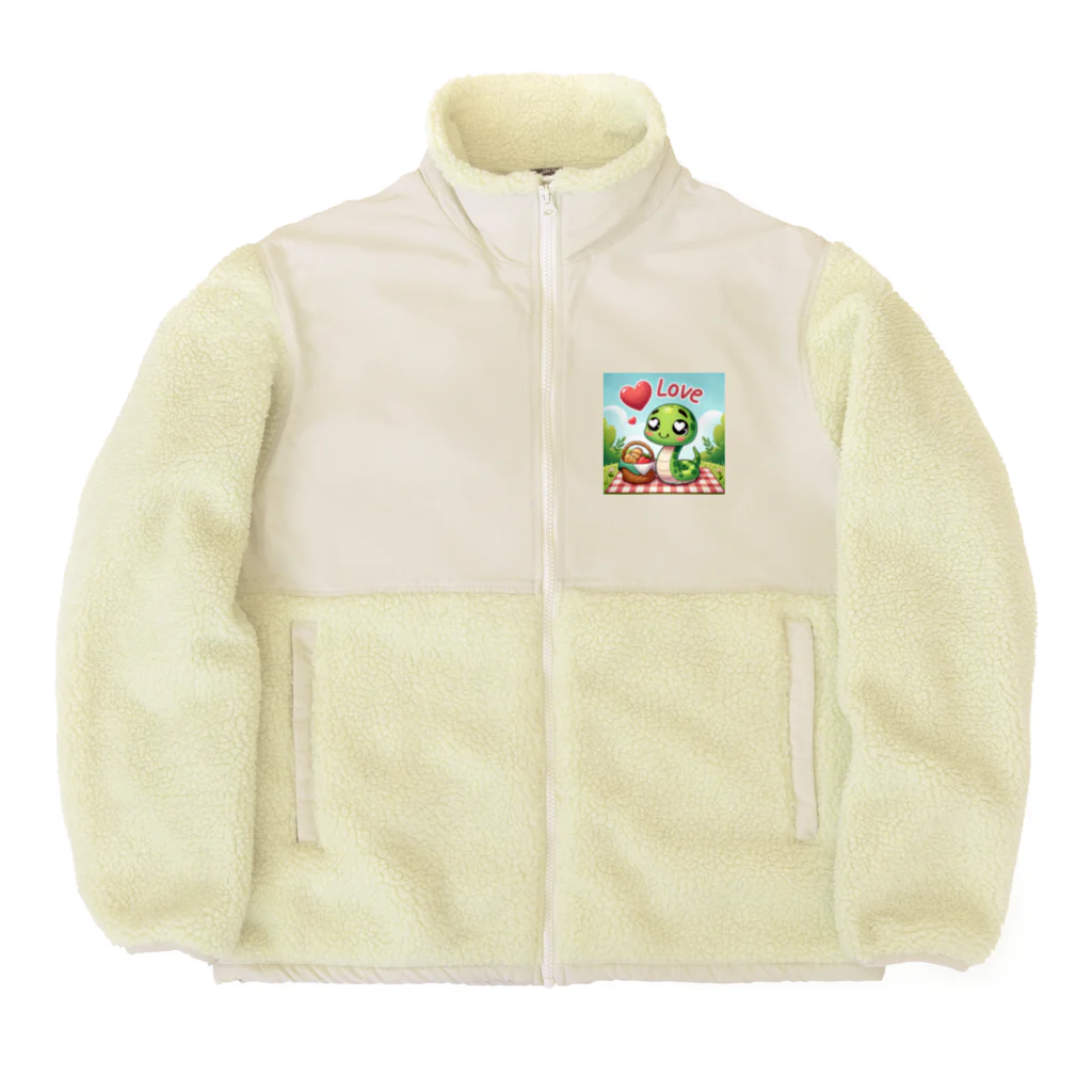 まんじゅ王国の贅沢なピクニックを楽しむ愛らしいヘビ Boa Fleece Jacket