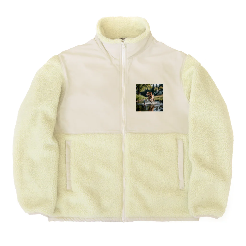 kokin0の水辺を走る犬 dog runnning on the water Boa Fleece Jacket