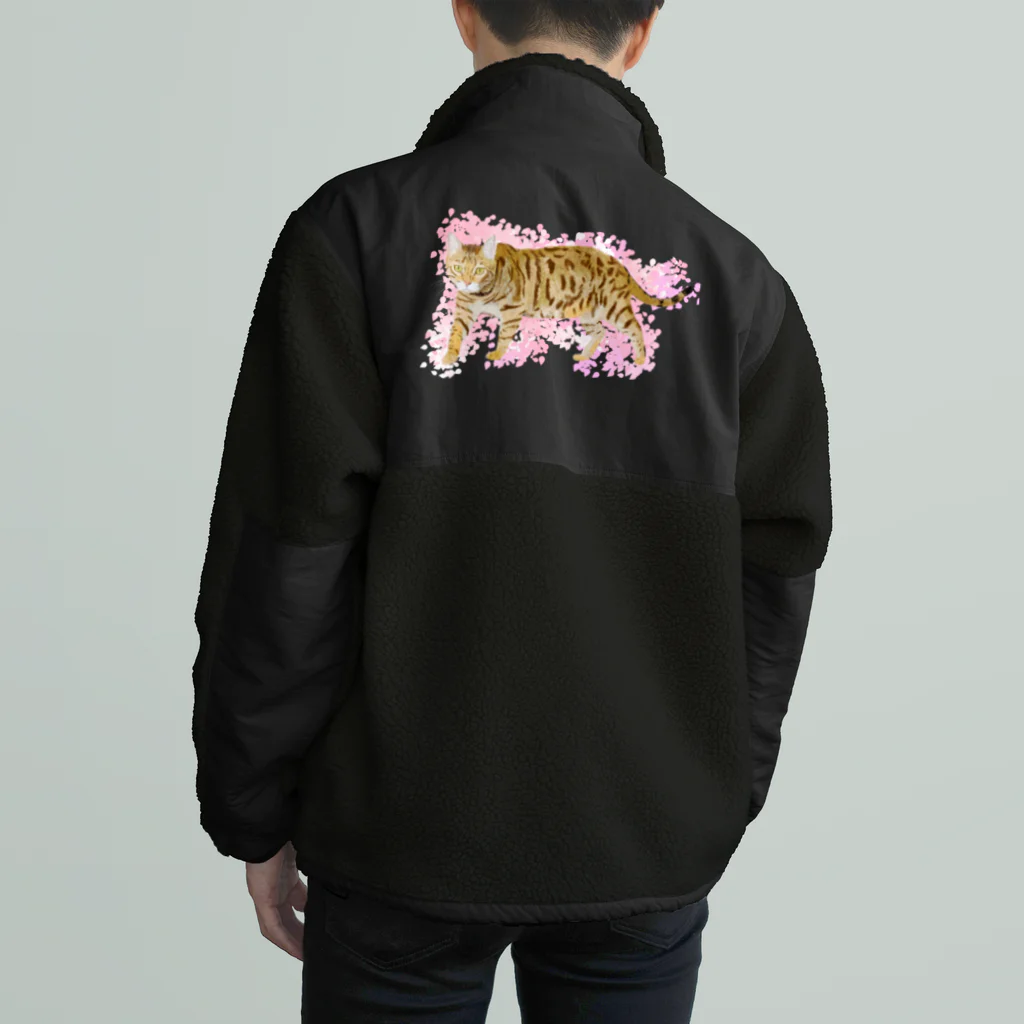 小鳥と映画館の虎 猫 トイガー 桜バージョン 合格祝いに Boa Fleece Jacket