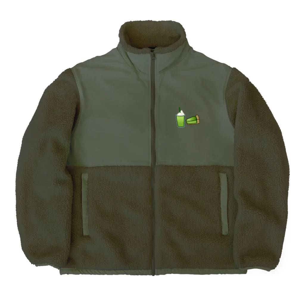 けいすけ_まちゃおのお抹茶スイーツ ワンポイント/Matcha sweets onepoint Boa Fleece Jacket