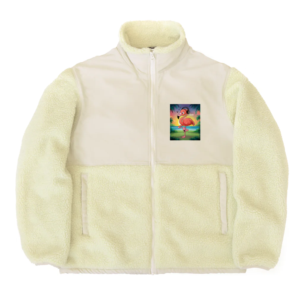 miamissioneのmiamissione オリジナル - ヘッドセットでノリノリの夢見るフラミンゴ - Boa Fleece Jacket