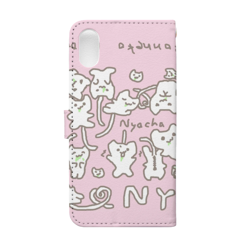 NYACHA&BOOCHAのにゃーちゃのヘッダー(ピンク) Book-Style Smartphone Case :back