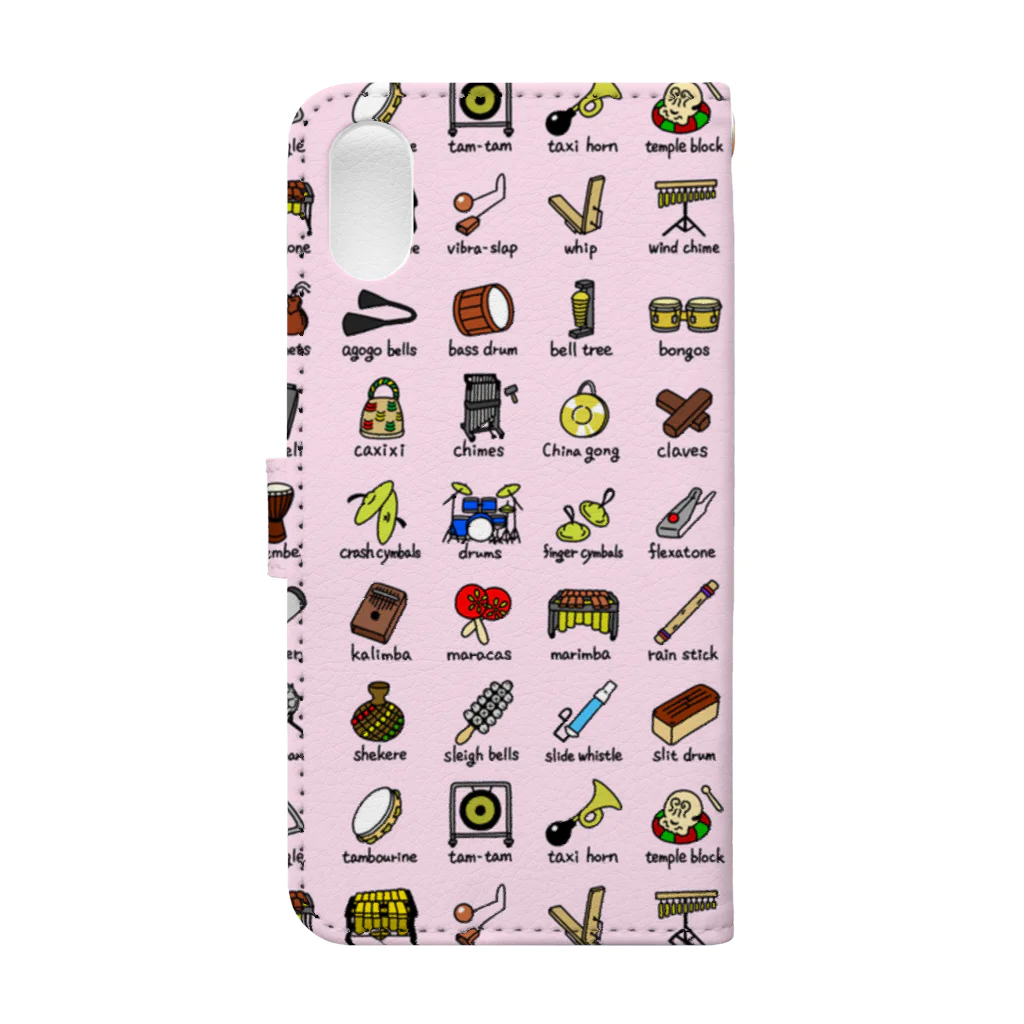  ふじねこ屋の打楽器柄（ピンク） Book-Style Smartphone Case :back