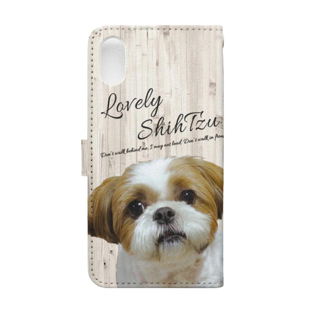 ぽんずのLovelyシーズー犬グッズのシーズー親子のスマホカバー 木目調 Book-Style Smartphone Case :back