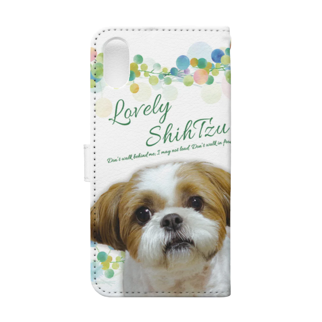 ぽんずのLovelyシーズー犬グッズのシーズー親子のスマホカバー マスカットチェリー 手帳型スマホケースの裏面