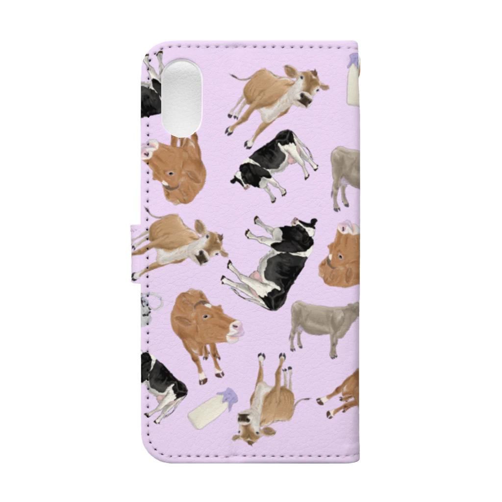 PoccaBocca–すかまるのおみせ–の乳牛がいっぱい🐄ピンク Book-Style Smartphone Case :back