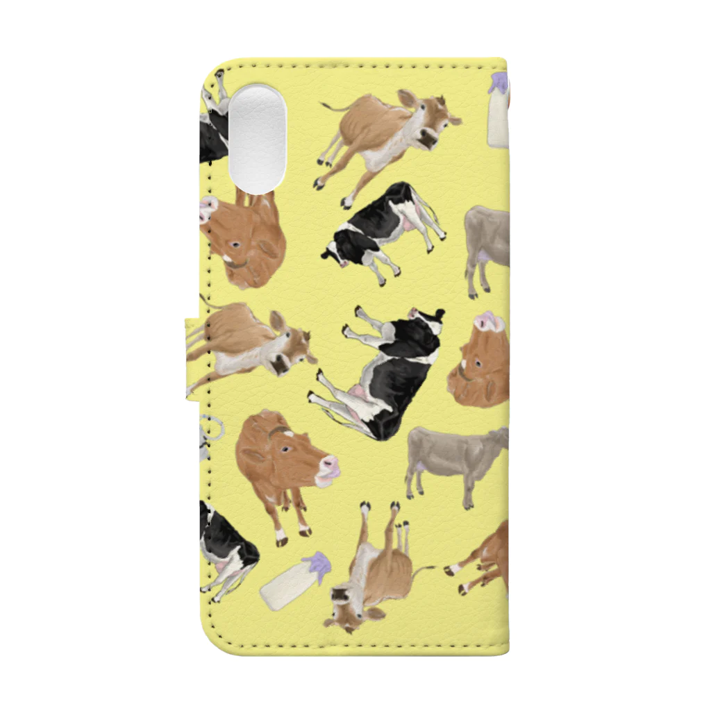 PoccaBocca–すかまるのおみせ–の乳牛いっぱい🐄きいろ Book-Style Smartphone Case :back