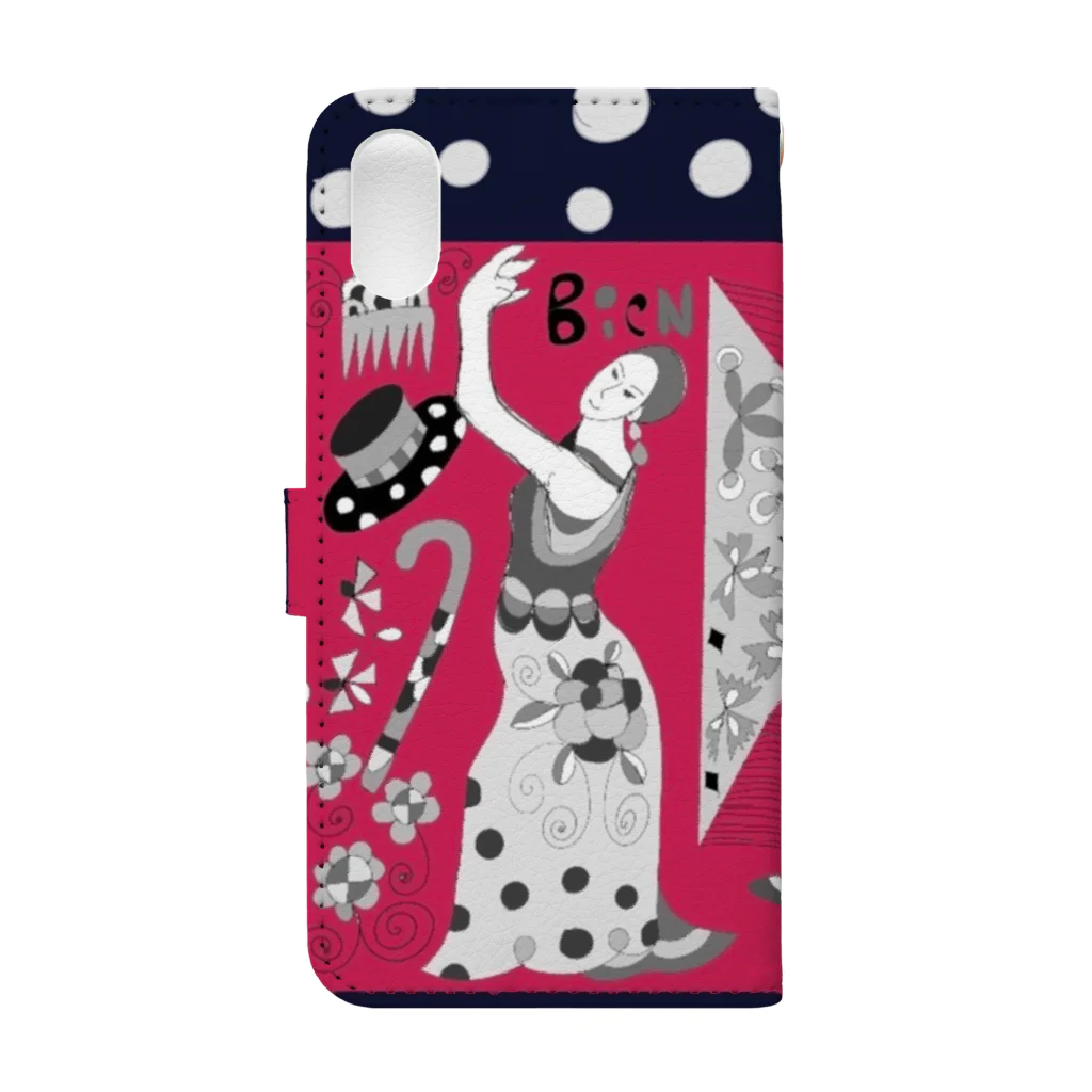Flamenco Verano Tiendaのフラメンコ　ベラーノ　踊り手2人＋水玉柄 Book-Style Smartphone Case :back