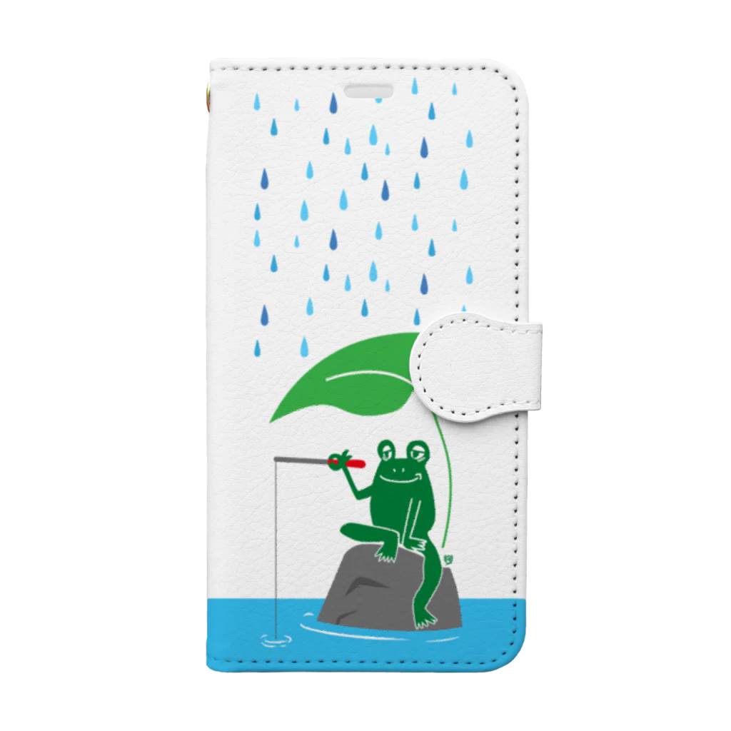 ワカボンドのカエルが雨の中釣りをするでケロ Book-Style Smartphone Case