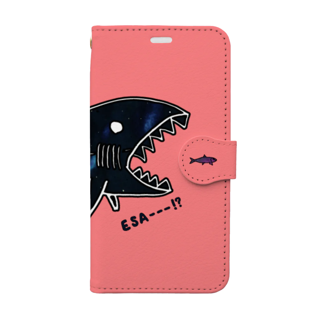 ユウレイのサメとイワシ(ピンク) 手帳型スマホケース