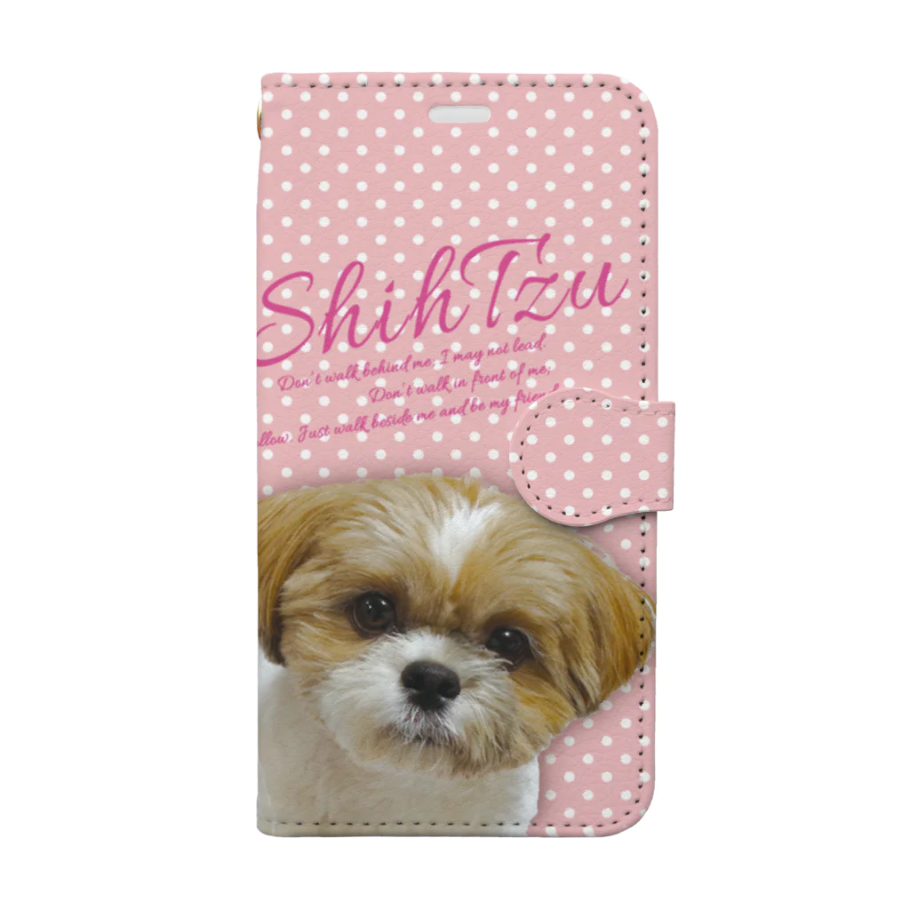 ぽんずのLovelyシーズー犬グッズのシーズー親子のスマホカバー 水玉ストロベリー Book-Style Smartphone Case