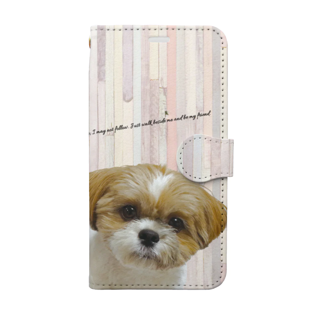 ぽんずのLovelyシーズー犬グッズのシーズー親子のスマホカバー ベールトーンの木目調 Book-Style Smartphone Case