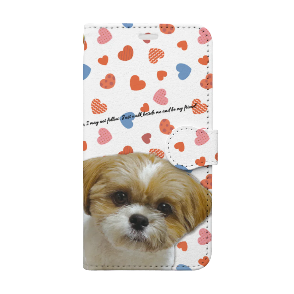 ぽんずのLovelyシーズー犬グッズのシーズー親子のスマホカバー ホワイト＆ハート Book-Style Smartphone Case