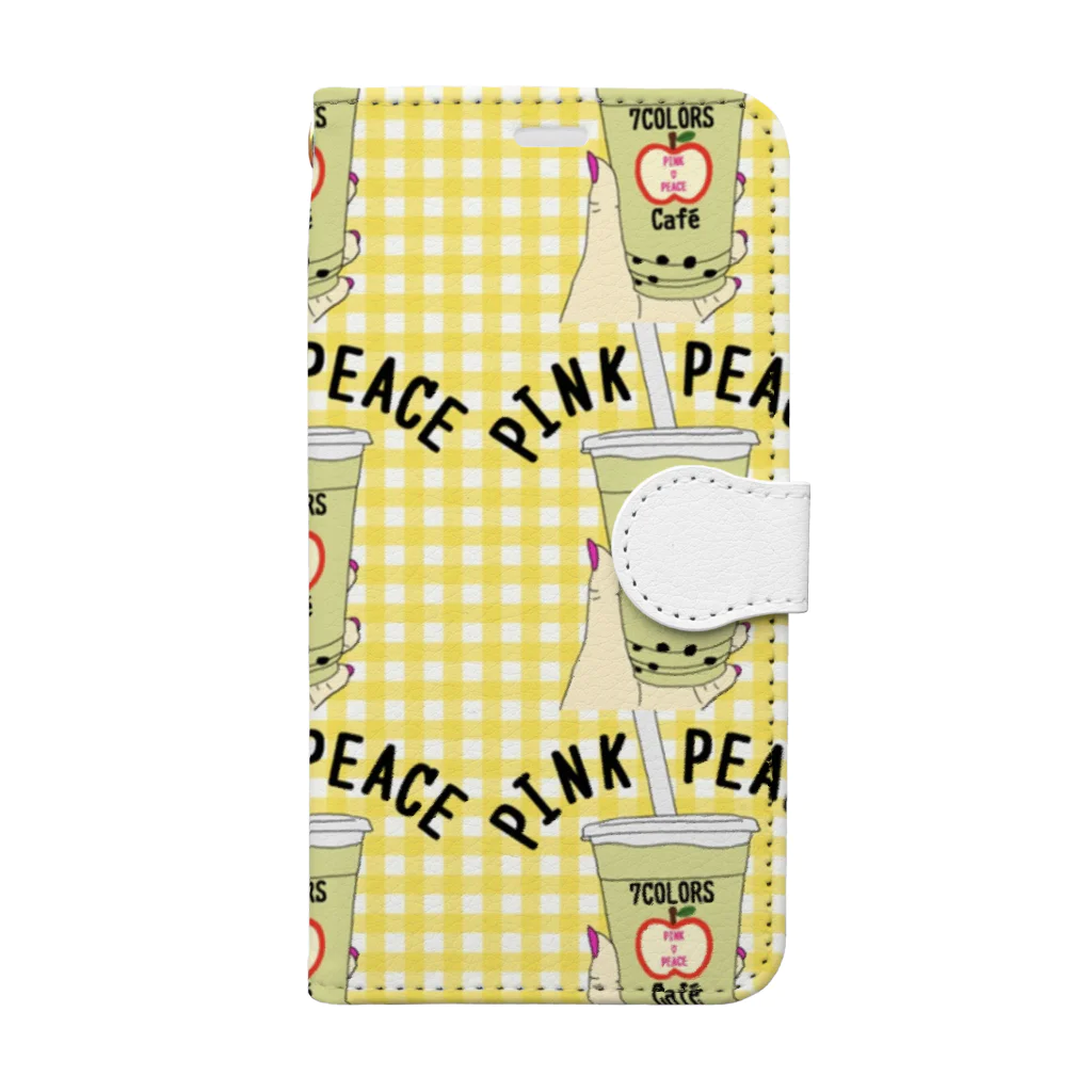 PINK♡PEACEのタピオカ✖️半分りんご🍎 手帳型スマホケース