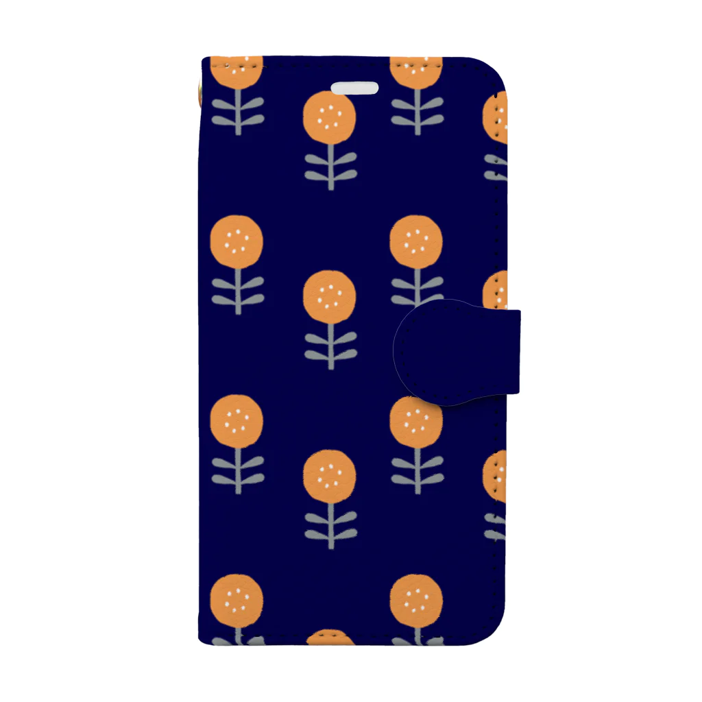 sonoteniの北欧　花柄　ネイビー #103 Book-Style Smartphone Case