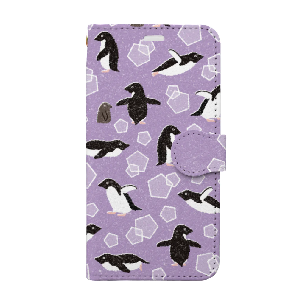 123izmのペンギン（紫） 手帳型スマホケース