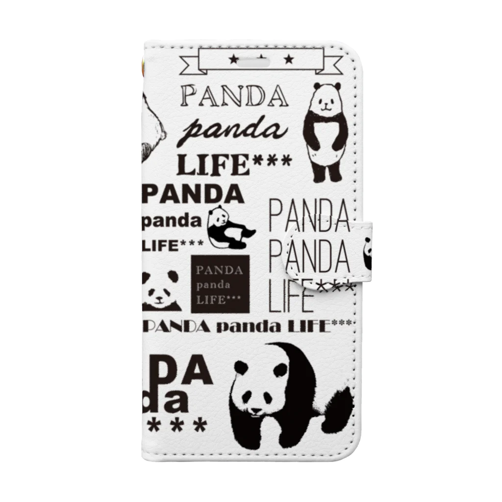 PANDA panda LIFE***のロゴロゴ　パンダ 手帳型スマホケース